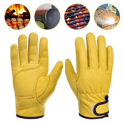 Work Gloves Cowhide Leather Workers Work Welding Safety Protection Garden Sports Motorcycle Driver Wear-Resistant Gloves