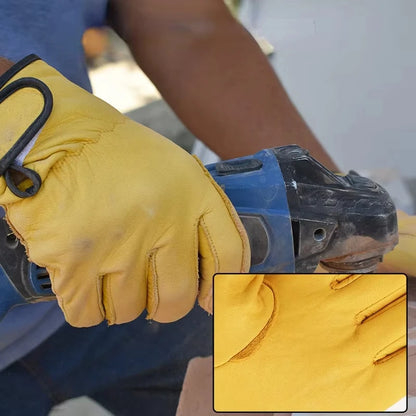 Work Gloves Cowhide Leather Workers Work Welding Safety Protection Garden Sports Motorcycle Driver Wear-Resistant Gloves