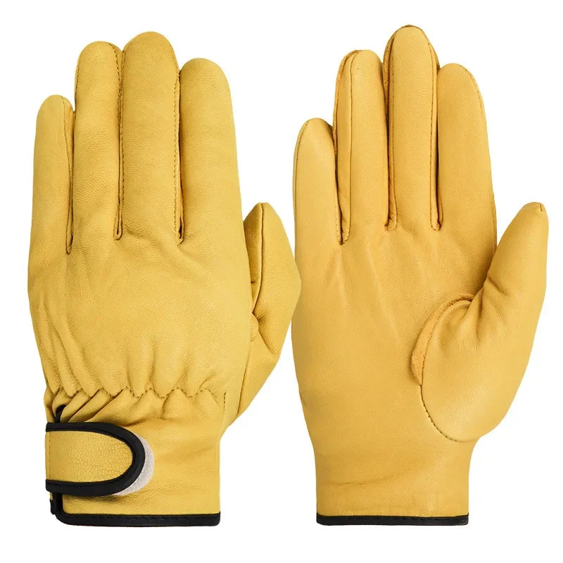 1Pair Work Gloves Sheepskin Leather Workers Work Welding Safety Protection Garden Sports Motorcycle Driver Wear-Resistant Gloves